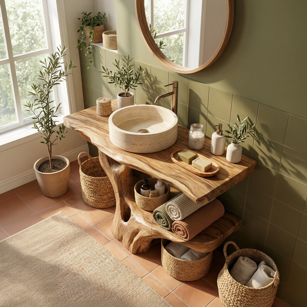 Modern Solid Wood Bathroom Vanity Organic Live Edge For Minimalist Bath