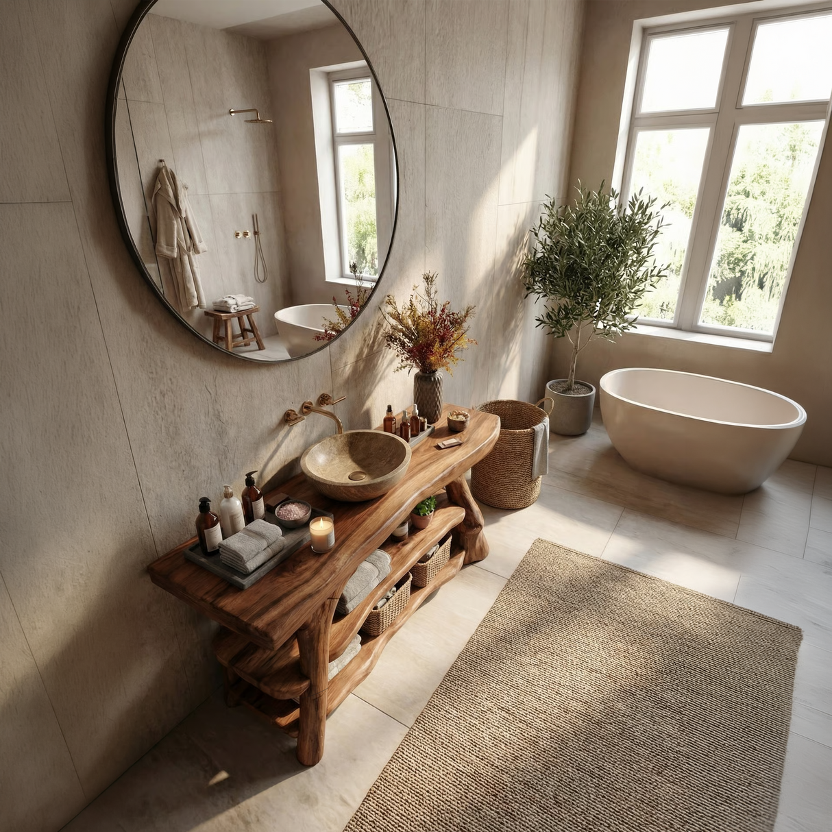 Handcrafted Live Edge Bathroom Vanity Solid Wood Sink For Modern Bathroom