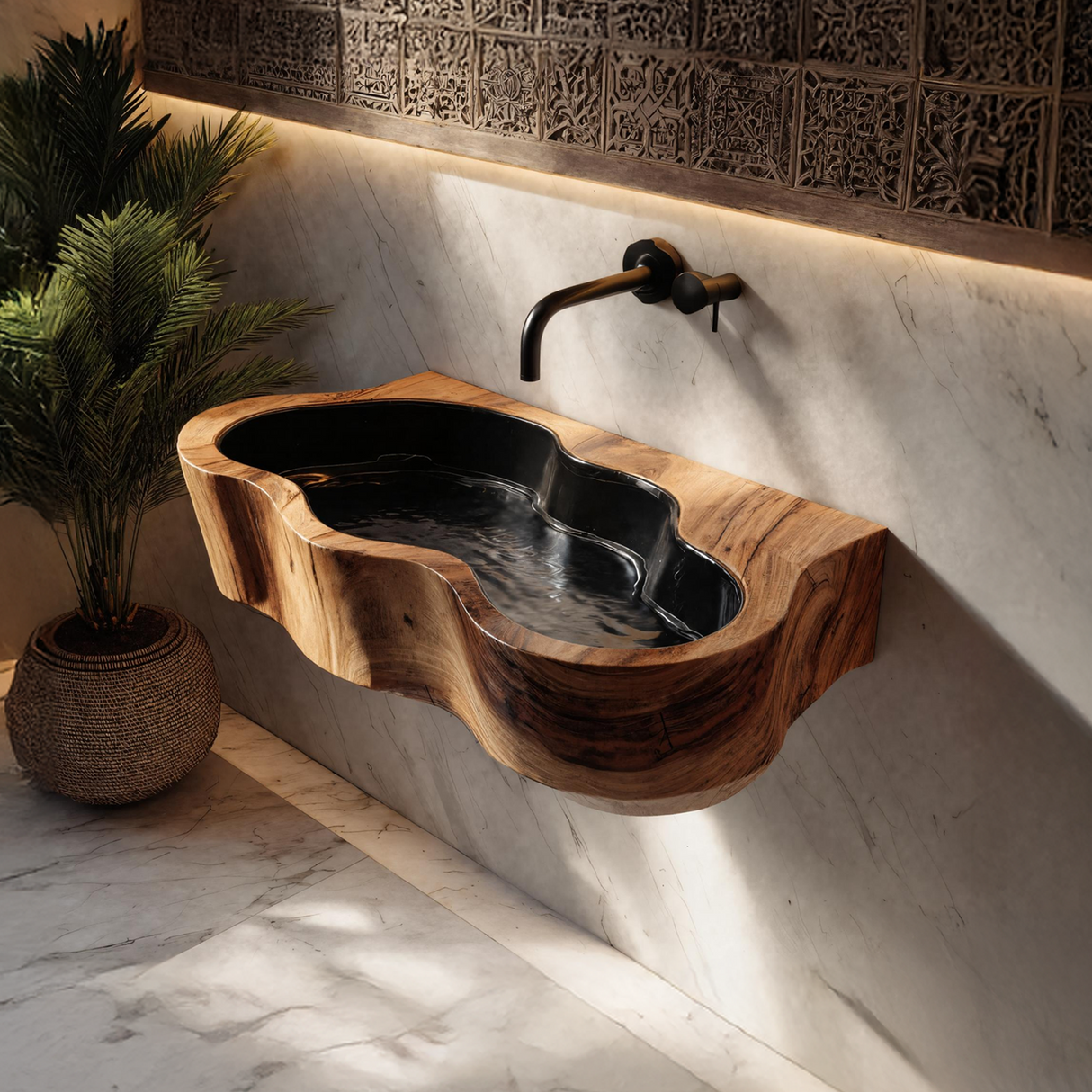 Modern Live Edge Wood Basin For Contemporary Bathroom Interior Design