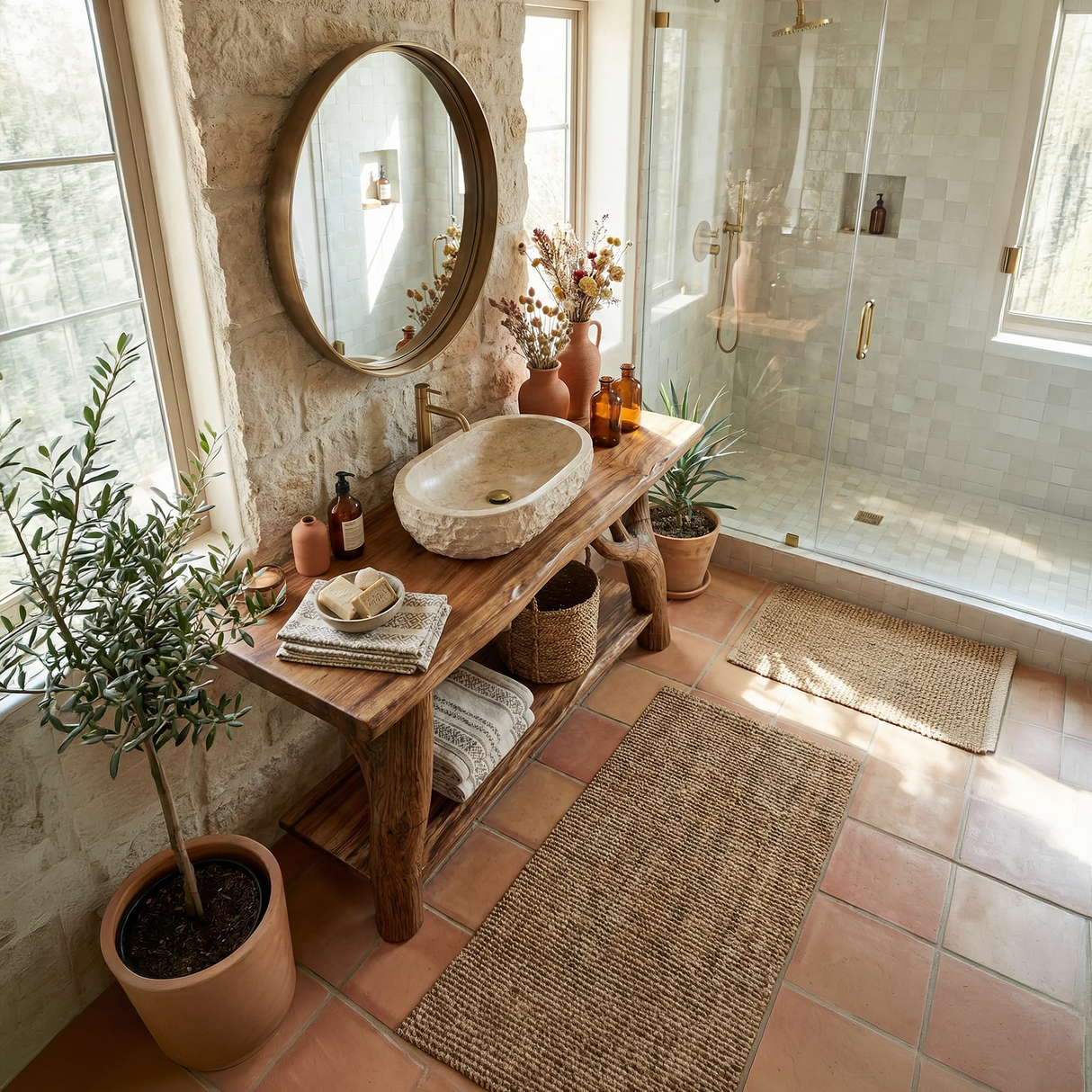 Farmhouse Solid Wood Bathroom Vanity Organic Live Edge For Home Bath