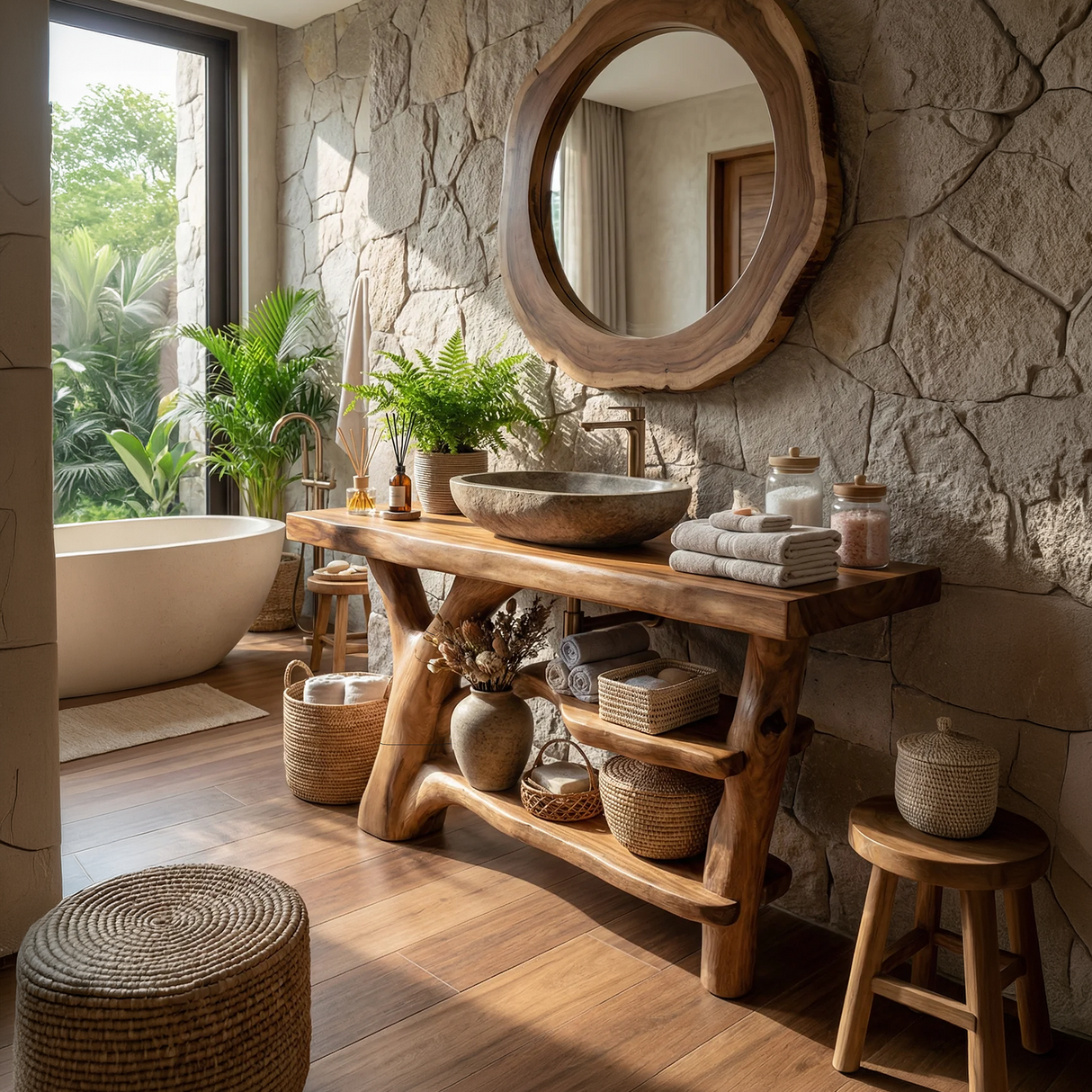 Modern Live Edge Bathroom Vanity Natural Solid Wood For Home Bath