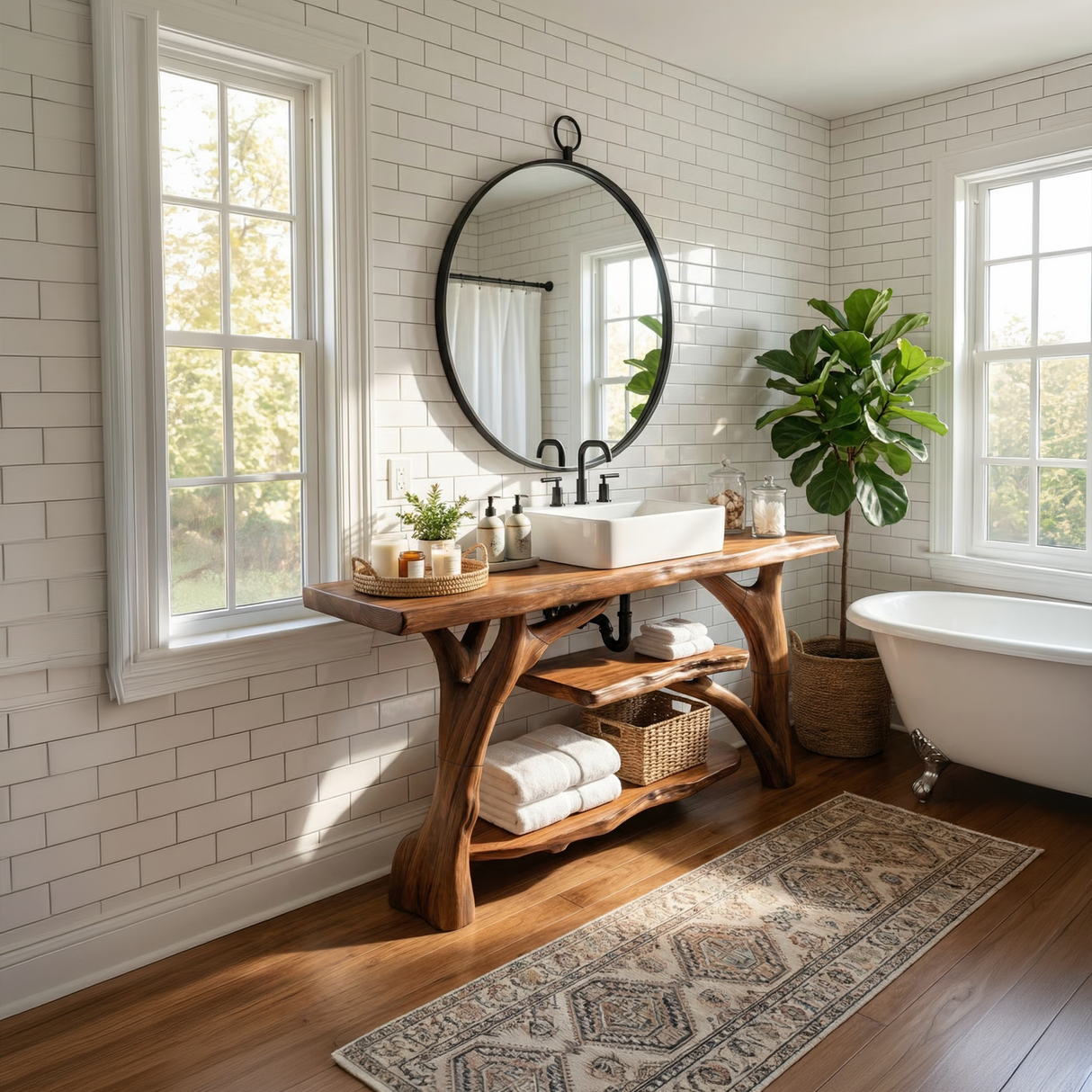 Modern Solid Wood Bathroom Vanity With Open Shelf For Spa Bathroom