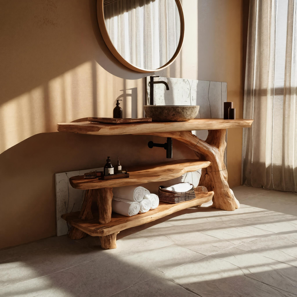 Mid Century Live Edge Bathroom Vanity For Elegant Bathroom Decor