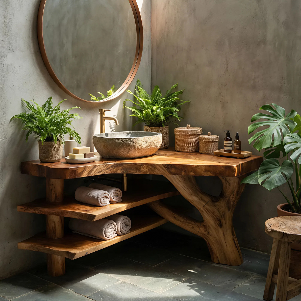 Minimalist Wood Bathroom Vanity For Compact Bathroom