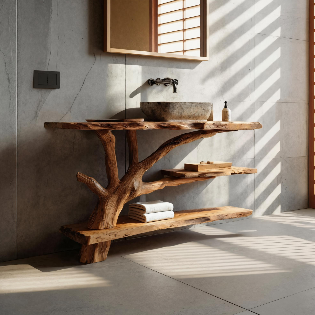 Mid Century Wooden Live Edge Bathroom Vanity For Bathroom Design