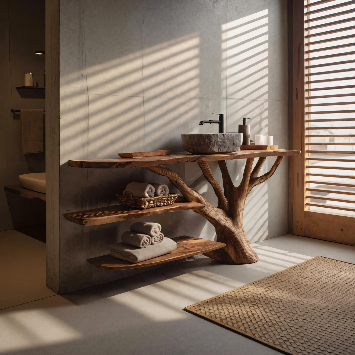 Farmhouse Wooden Live Edge Bathroom Vanity For Rustic Bathroom Design