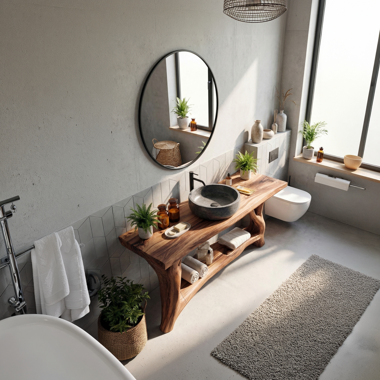 Mid Century Wooden Vanity For Double Sink Bathroom