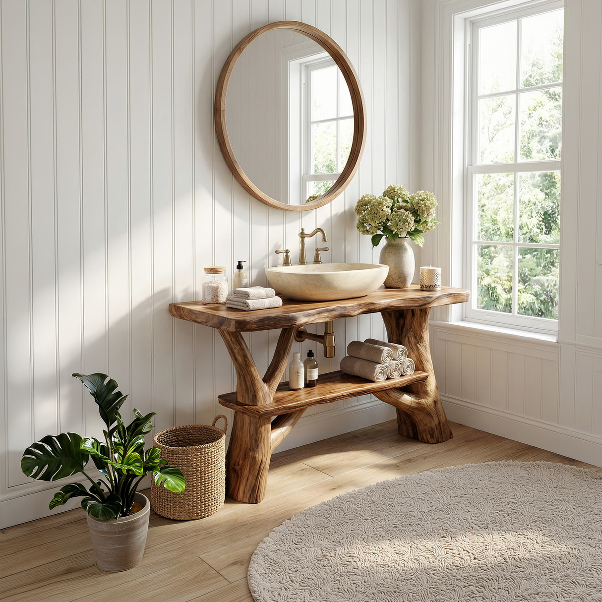 Modern Bathroom Vanity Solid Wood Live Edge For Minimal Bathroom