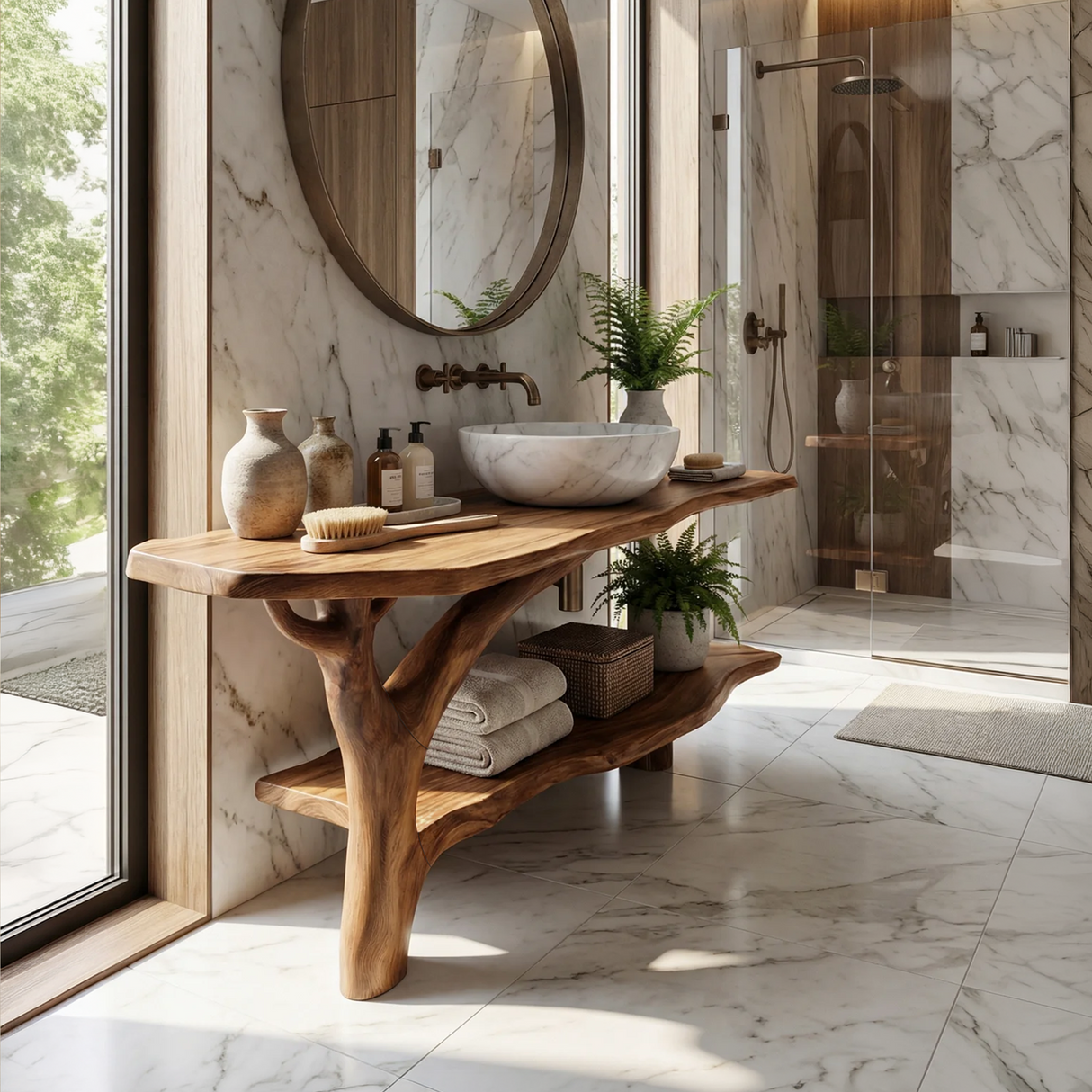 Farmhouse Solid Wood Bathroom Vanity Live Edge For Natural Bathroom