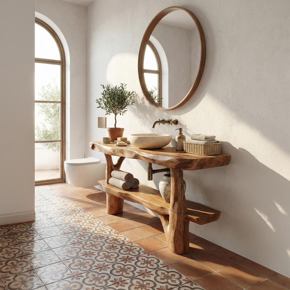 Handcrafted Live Edge Bathroom Vanity Organic Wood For Spa Bathroom