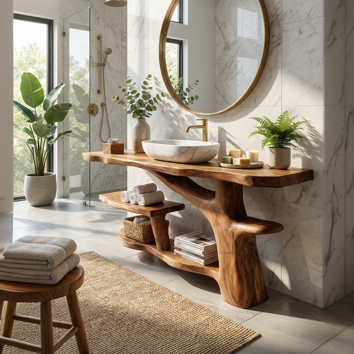 Handcrafted Live Edge Bathroom Vanity Natural Wood For Luxury Spa Bath