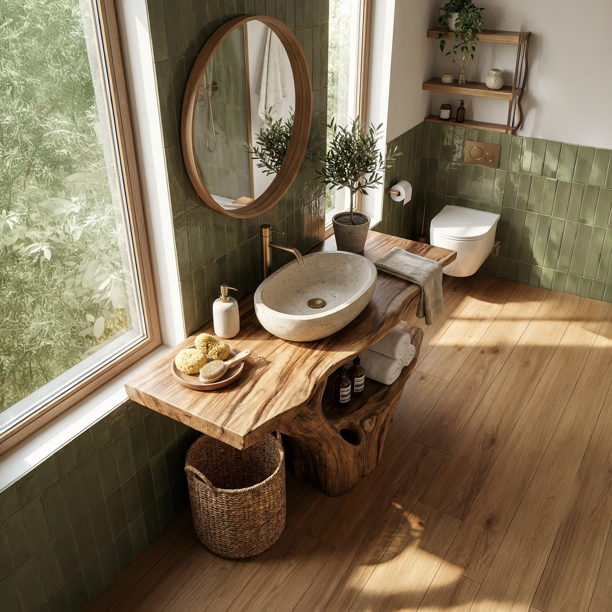 Modern Solid Wood Bathroom Vanity Organic Live Edge For Minimalist Bath