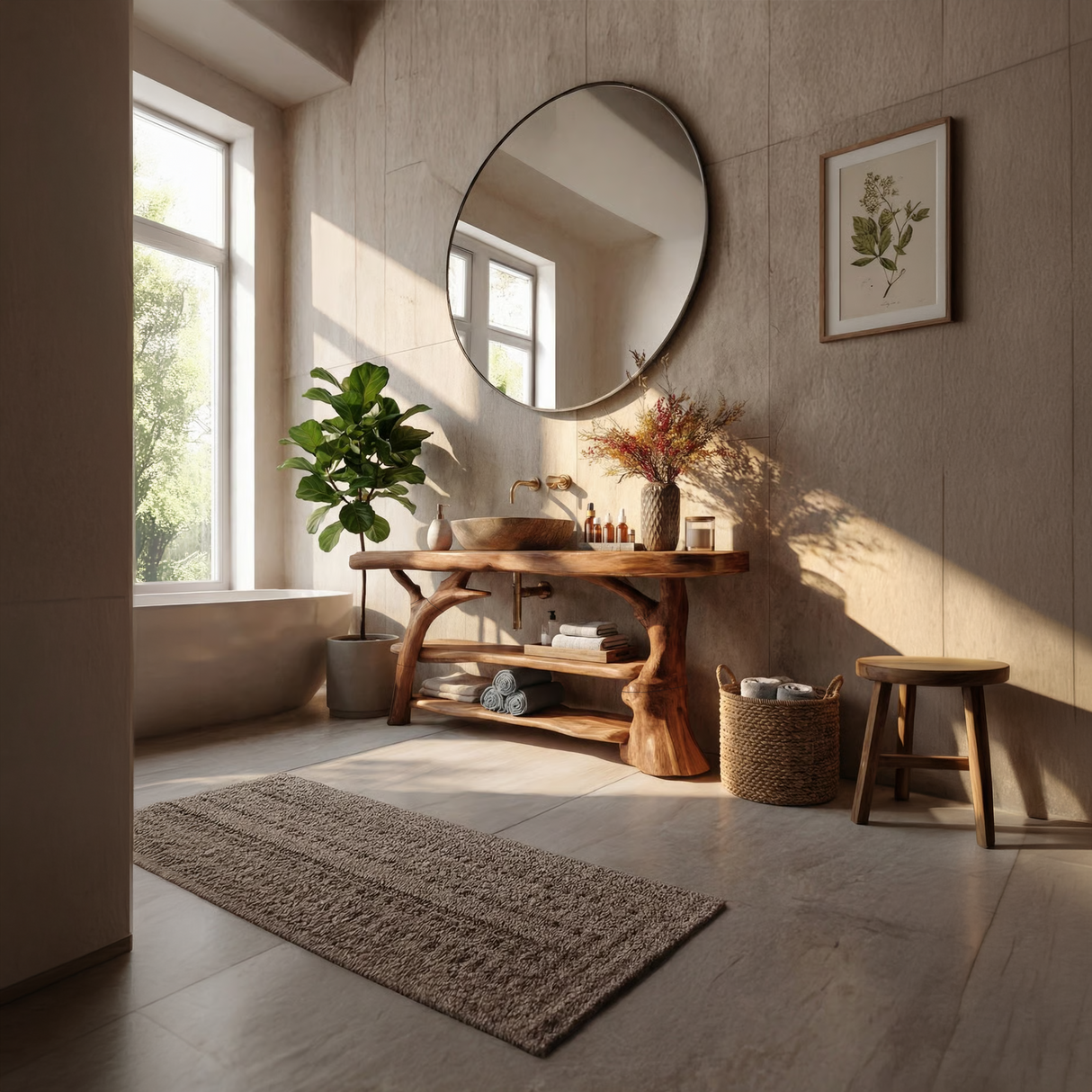 Handcrafted Live Edge Bathroom Vanity Solid Wood Sink For Modern Bathroom