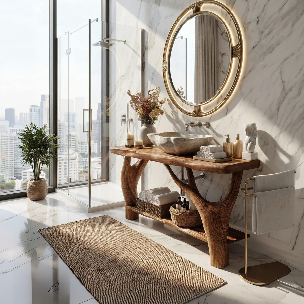 Farmhouse Solid Wood Bathroom Vanity Organic Live Edge For Home Bath