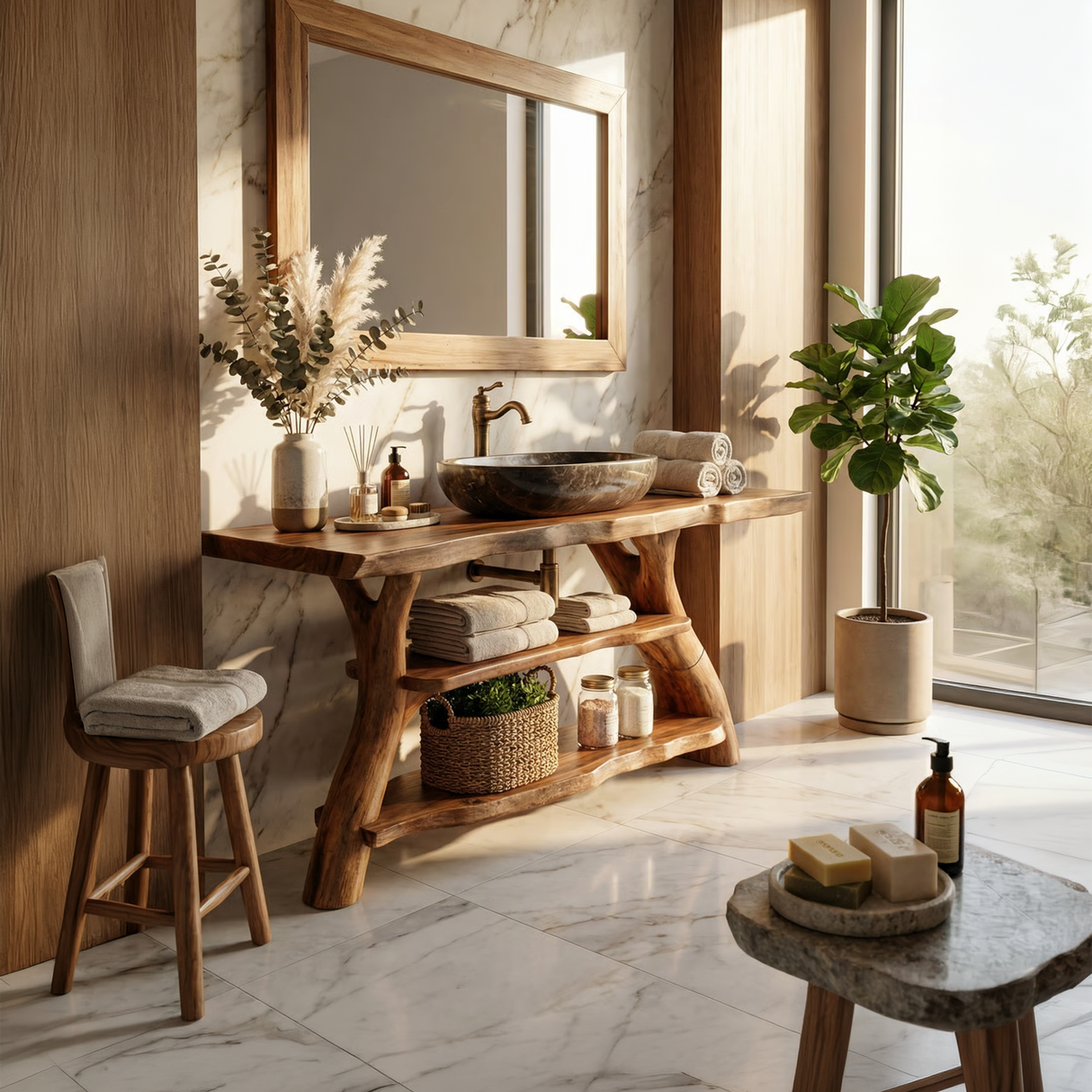 Handcrafted Bathroom Vanity Solid Wood Live Edge For Modern Bathroom