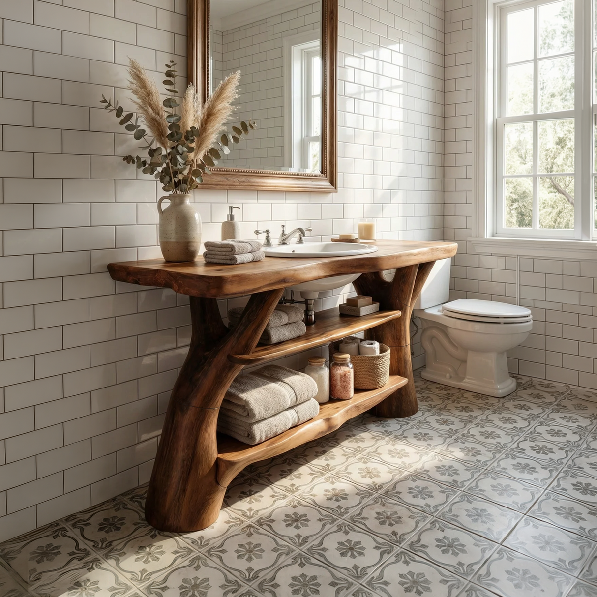 Modern Solid Wood Bathroom Vanity Live Edge For Luxury Spa Bathroom