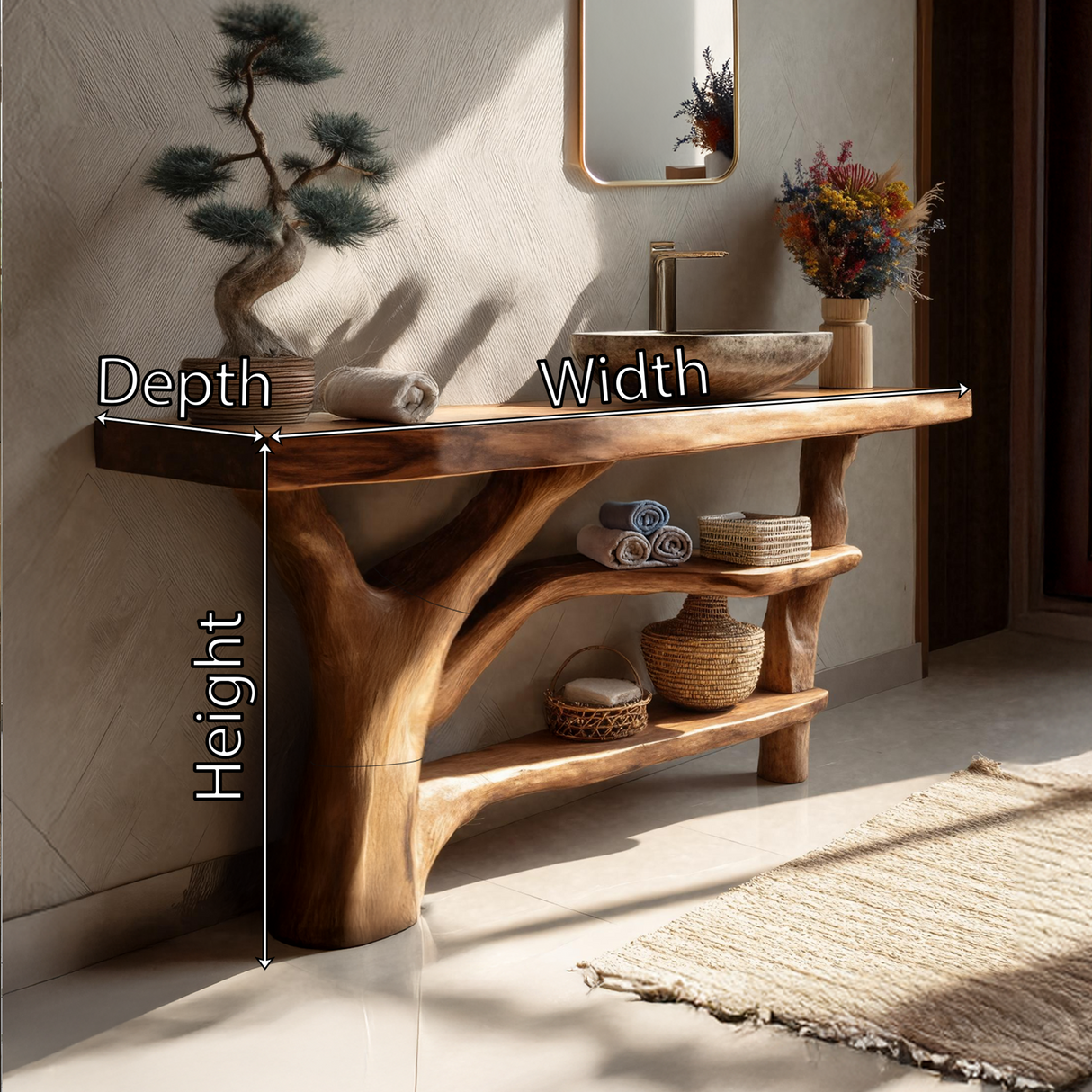 Modern Live Edge Bathroom Vanity Natural Solid Wood For Home Bath