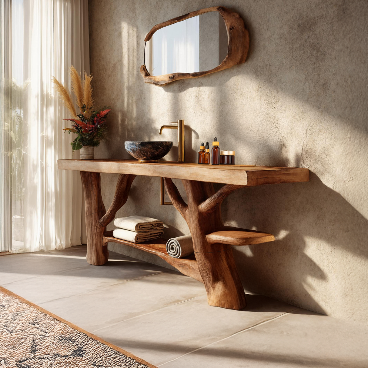 Mid Century Live Edge Bathroom Vanity Natural Wood For Home Bathroom