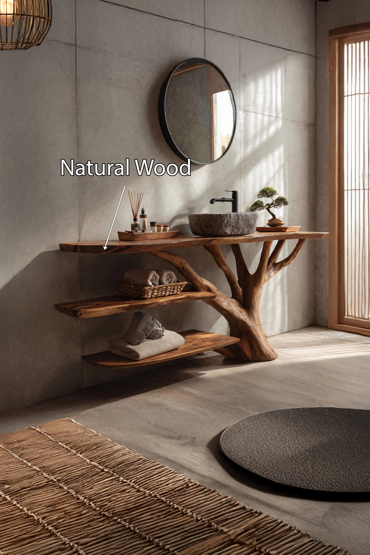 Farmhouse Wooden Live Edge Bathroom Vanity For Rustic Bathroom Design