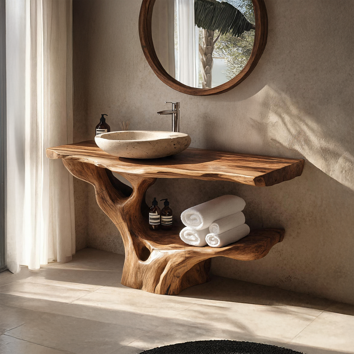 Modern Solid Wood Bathroom Vanity Organic Live Edge For Minimalist Bath