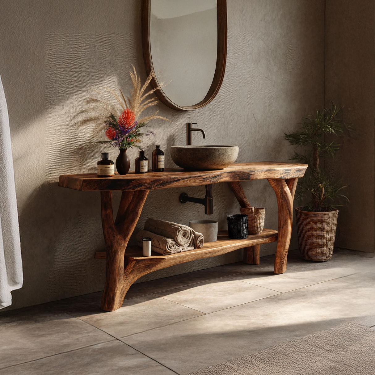 Farmhouse Live Edge Bathroom Vanity Natural Wood For Bathroom Decor