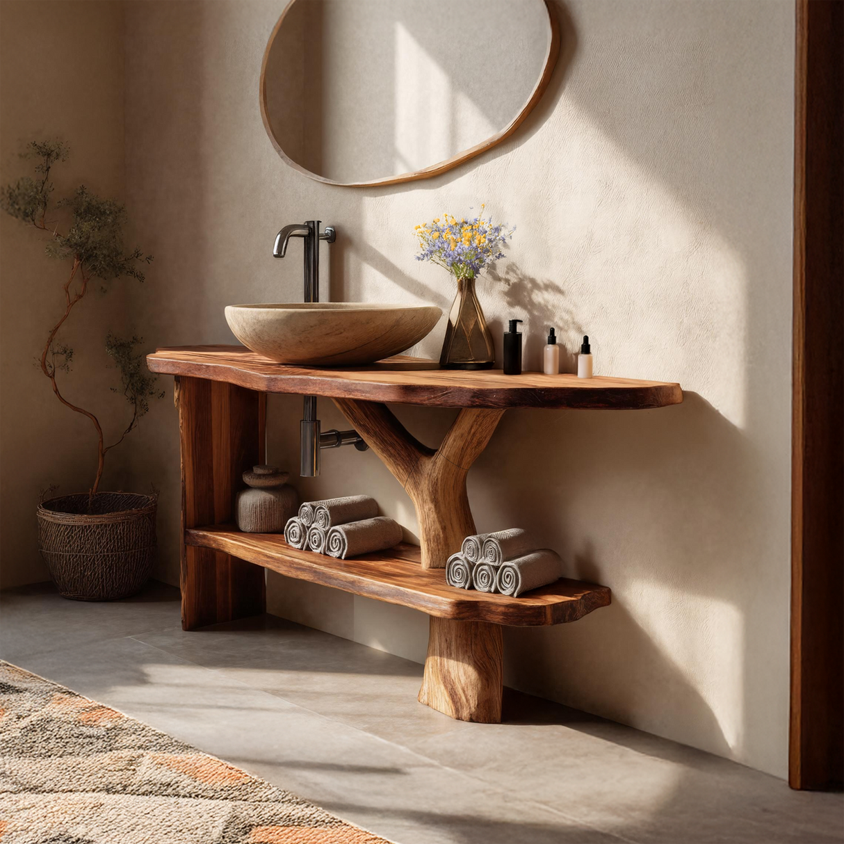 Farmhouse Bathroom Vanity Solid Wood Live Edge For Natural Bath Decor