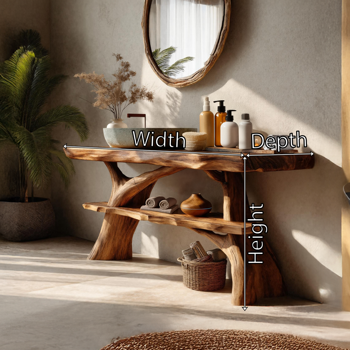 Farmhouse Solid Wood Bathroom Vanity Live Edge For Rustic Bathroom Decor