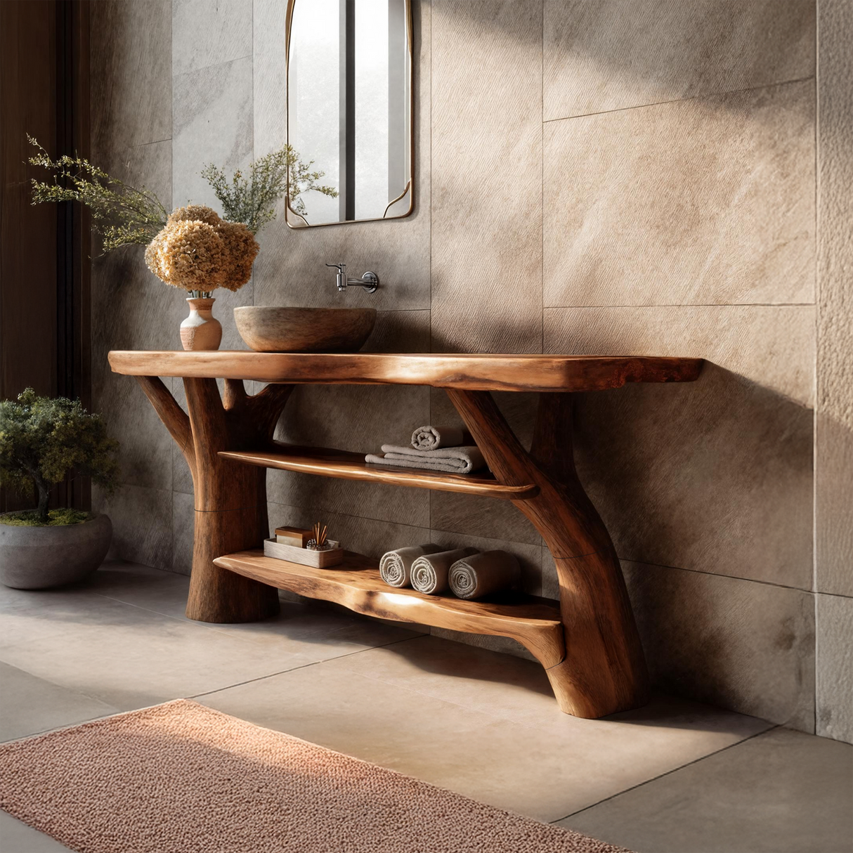 Modern Solid Wood Bathroom Vanity Live Edge For Luxury Spa Bathroom