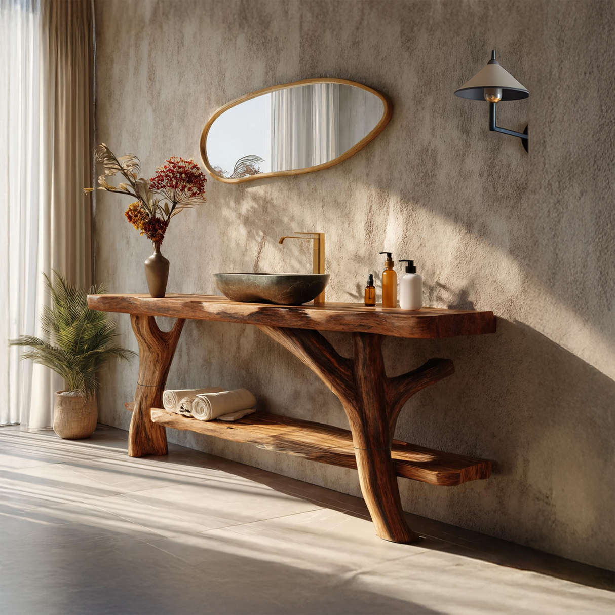 Farmhouse Solid Wood Bathroom Vanity With Shelf For Rustic Bath