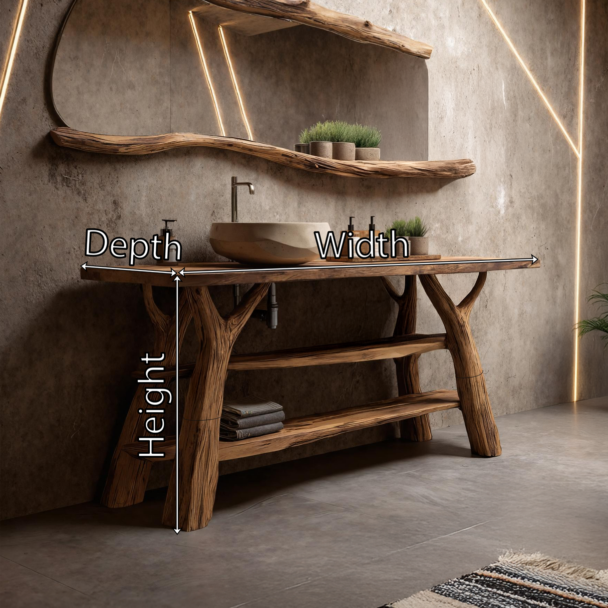 Mid Century Live Edge Bathroom Vanity Natural Solid Wood For Spa Bathroom