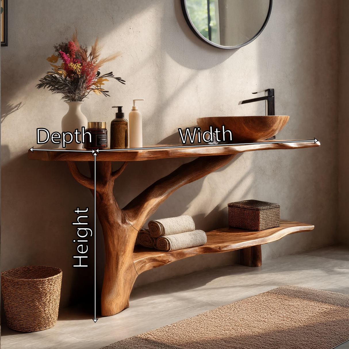 Farmhouse Solid Wood Bathroom Vanity Live Edge For Natural Bathroom