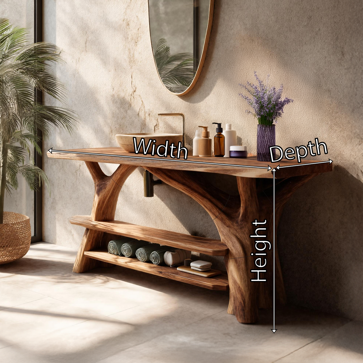 Modern Live Edge Bathroom Vanity Sculptural Wood For Minimalist Bath