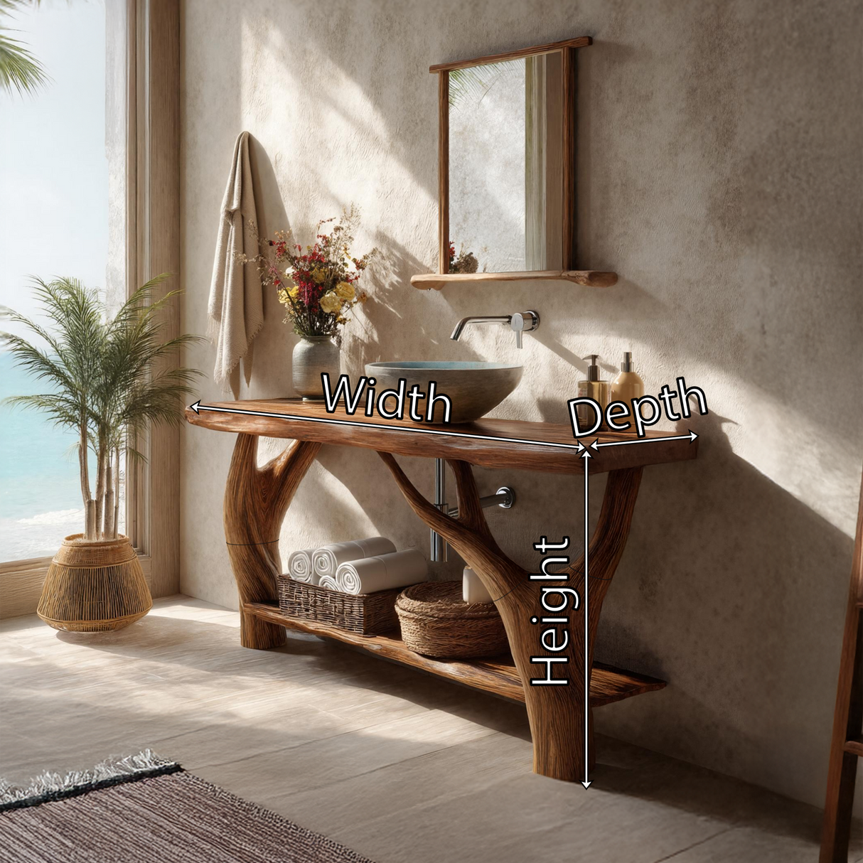 Farmhouse Solid Wood Bathroom Vanity Organic Live Edge For Home Bath