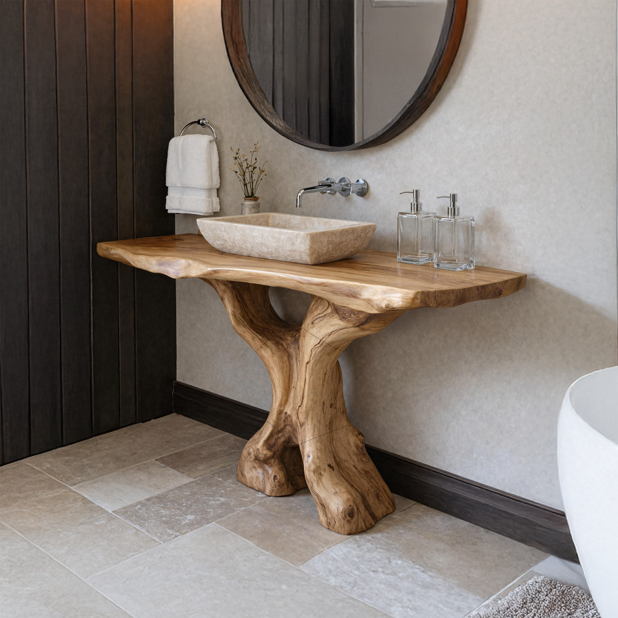 Mid Century Bathroom Vanity Solid Wood Sculptural For Luxury Bathroom