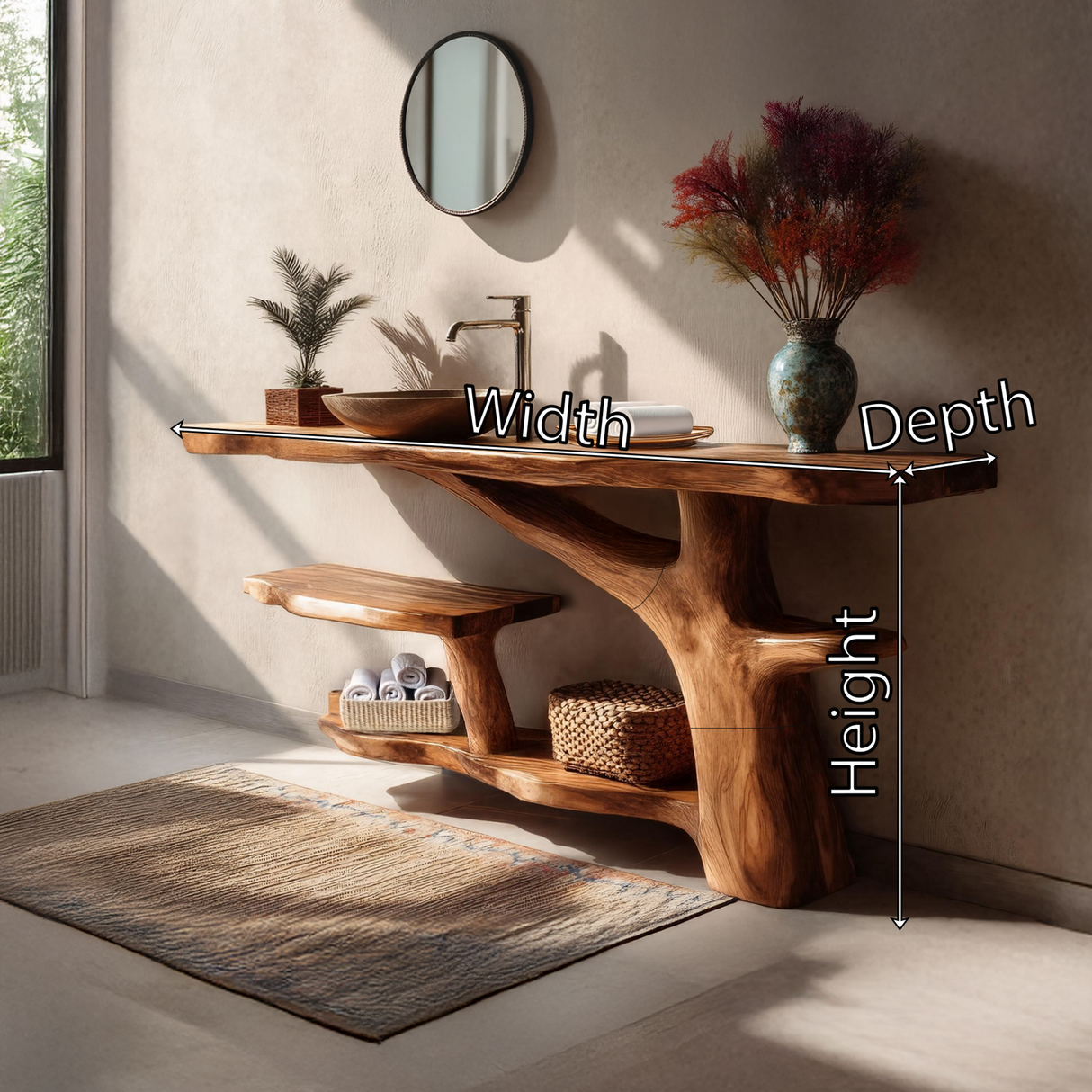 Handcrafted Live Edge Bathroom Vanity Natural Wood For Luxury Spa Bath