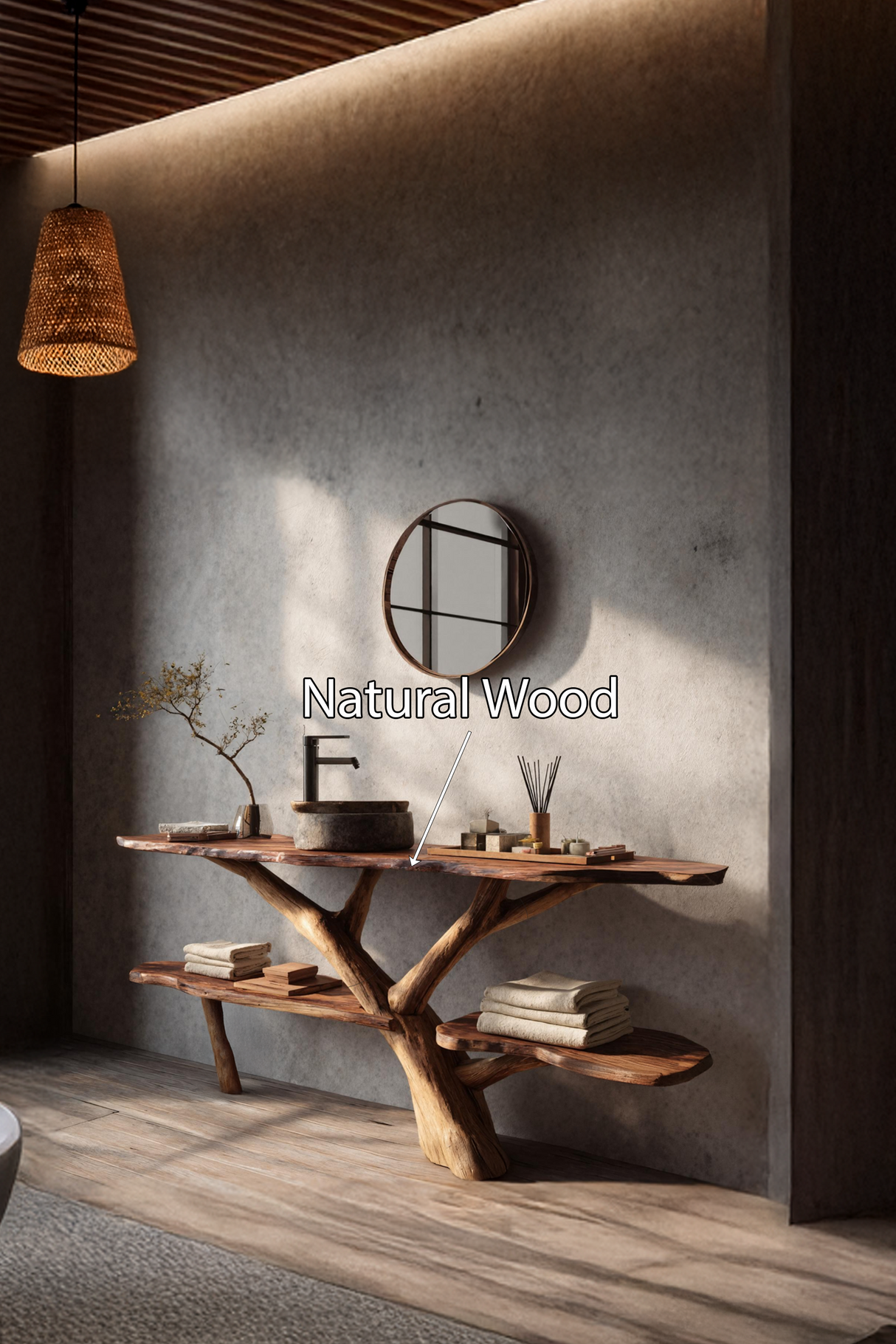 Modern Wooden Live Edge Bathroom Vanity For Minimalist Bathroom Design