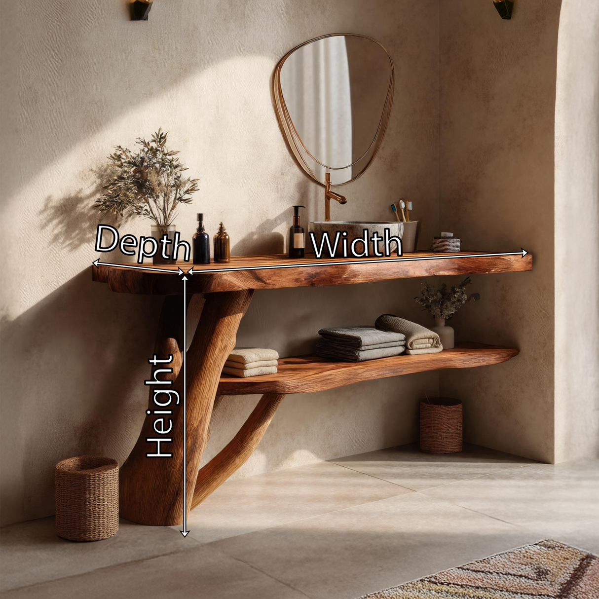 Mid Century Solid Wood Bathroom Vanity Handmade Live Edge For Bathroom