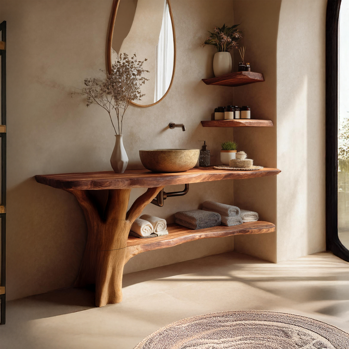 Modern Live Edge Bathroom Vanity Organic Solid Wood For Luxury Bathroom
