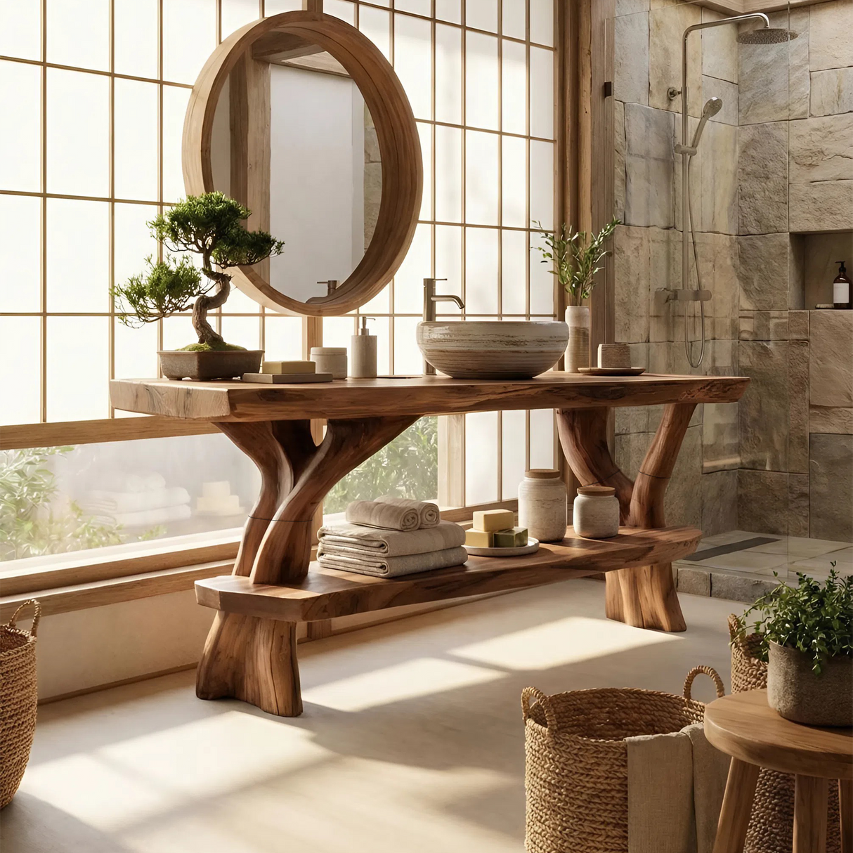 Minimalist Wood Bathroom Vanity For Simple Bathroom Design
