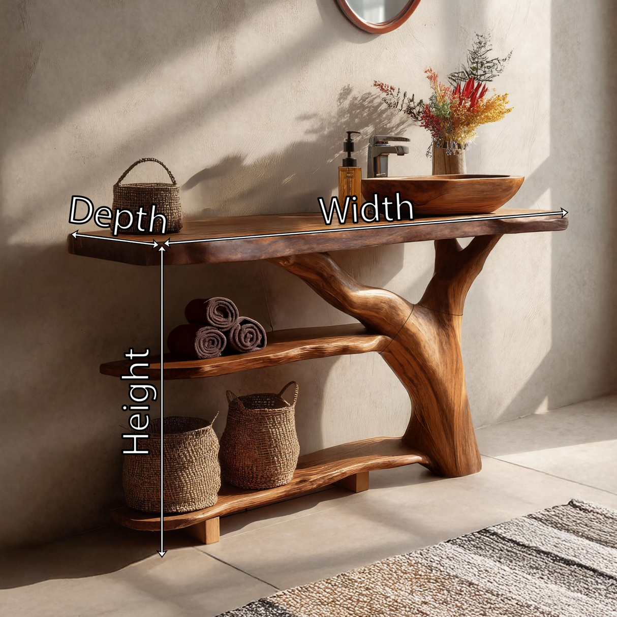 Mid Century Live Edge Bathroom Vanity Handmade Wood For Luxury Bath