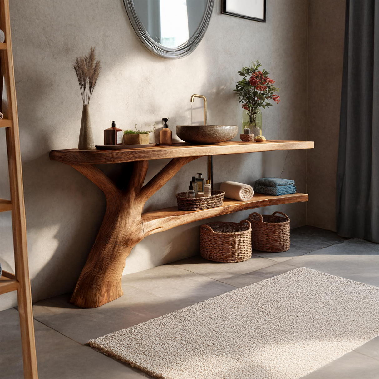 Handcrafted Live Edge Bathroom Vanity Sculptural Wood For Spa Decor