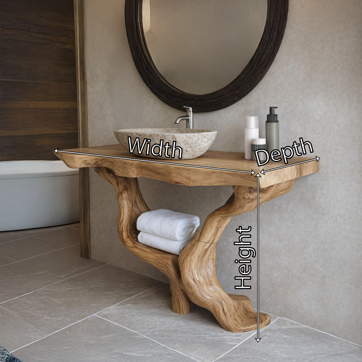 Mid Century Solid Wood Bathroom Vanity Organic Live Edge For Home Bath