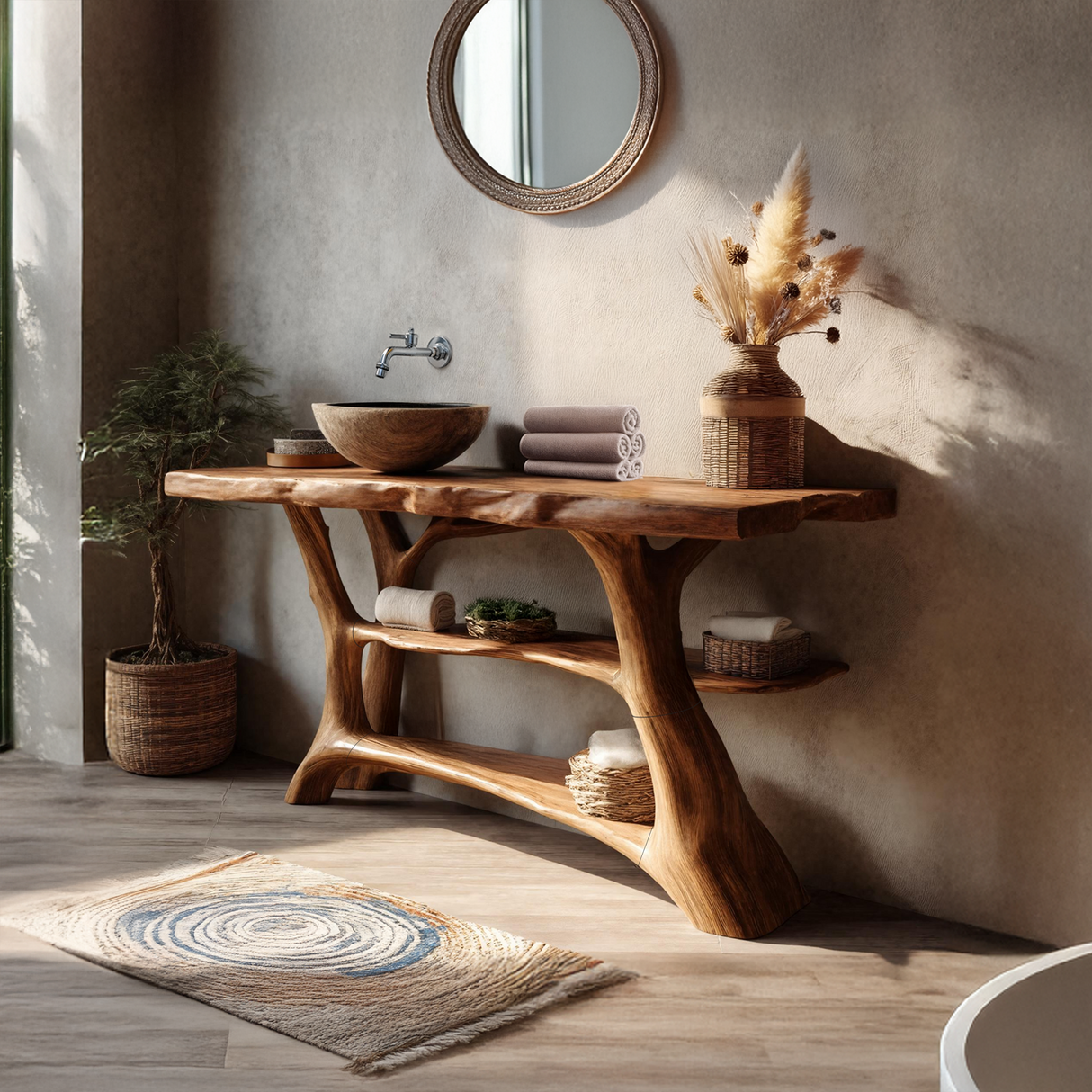 Farmhouse Live Edge Bathroom Vanity Solid Wood For Rustic Bathroom