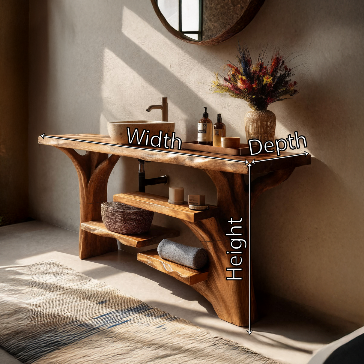 Handcrafted Solid Wood Bathroom Vanity Organic Live Edge For Spa Bathroom