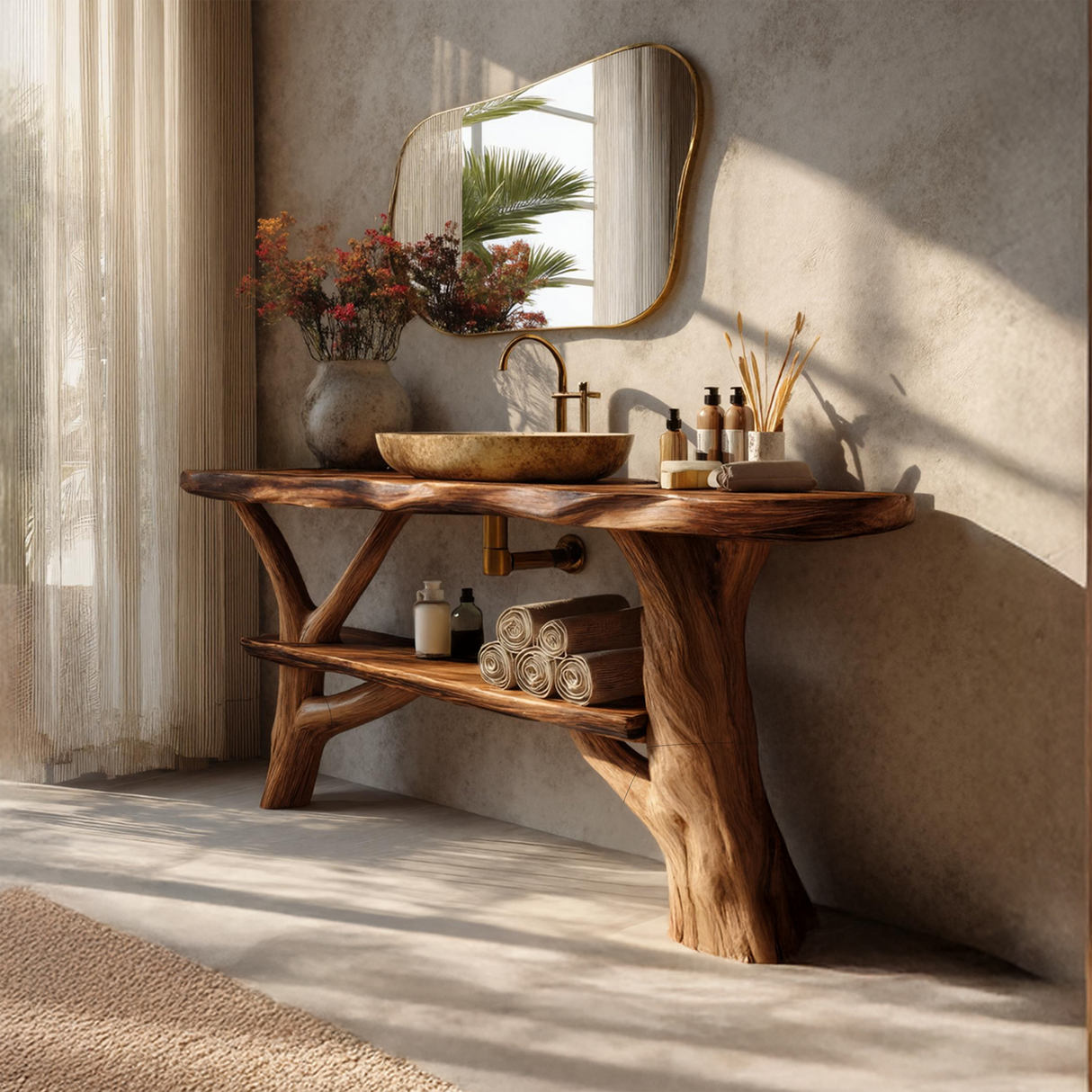 Modern Bathroom Vanity Solid Wood Live Edge For Minimal Bathroom