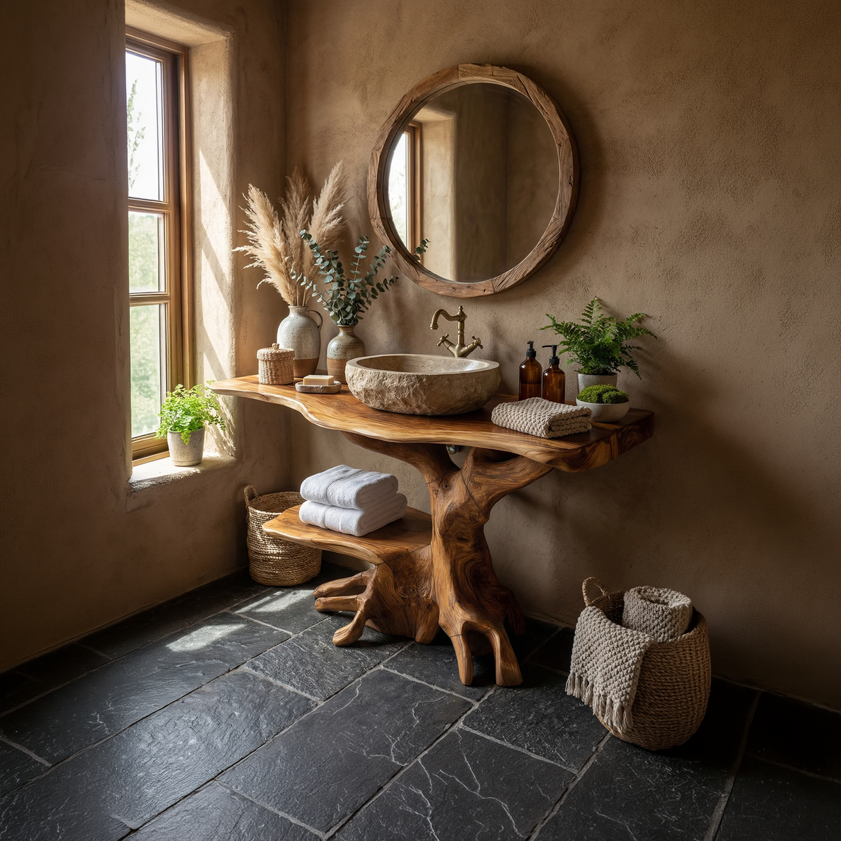 Farmhouse Live Edge Bathroom Vanity Rustic Solid Wood For Bathroom