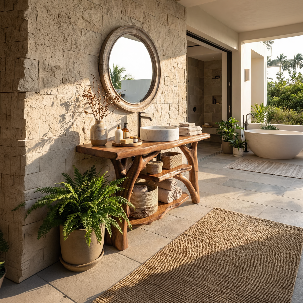 Modern Solid Wood Bathroom Vanity With Open Shelf For Spa Bathroom