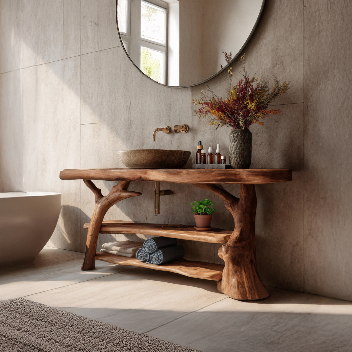 Handcrafted Live Edge Bathroom Vanity Solid Wood Sink For Modern Bathroom