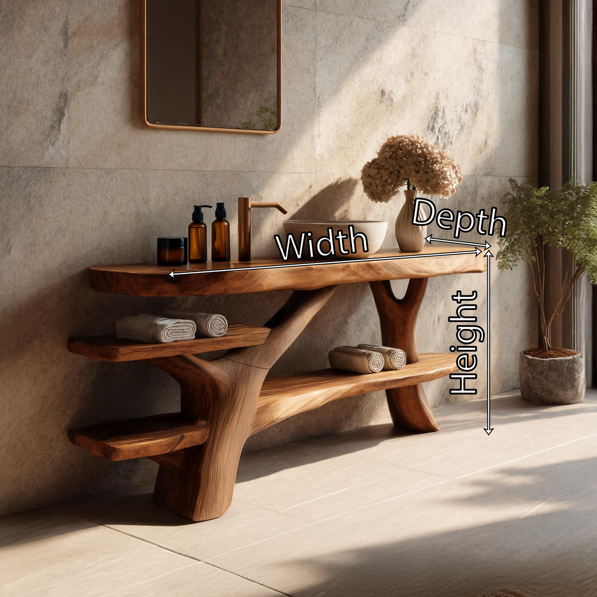 Handcrafted Bathroom Vanity Solid Wood With Shelf For Modern Bath