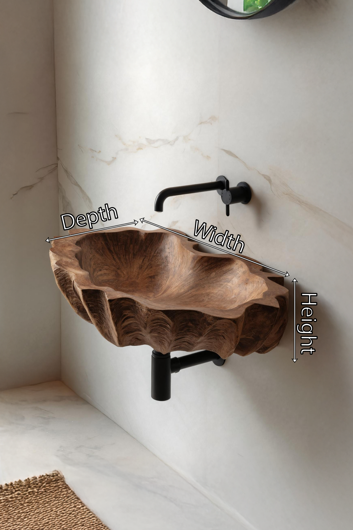 Mid Century Wooden Live Edge Wood Basin For Bedroom Interior Decor